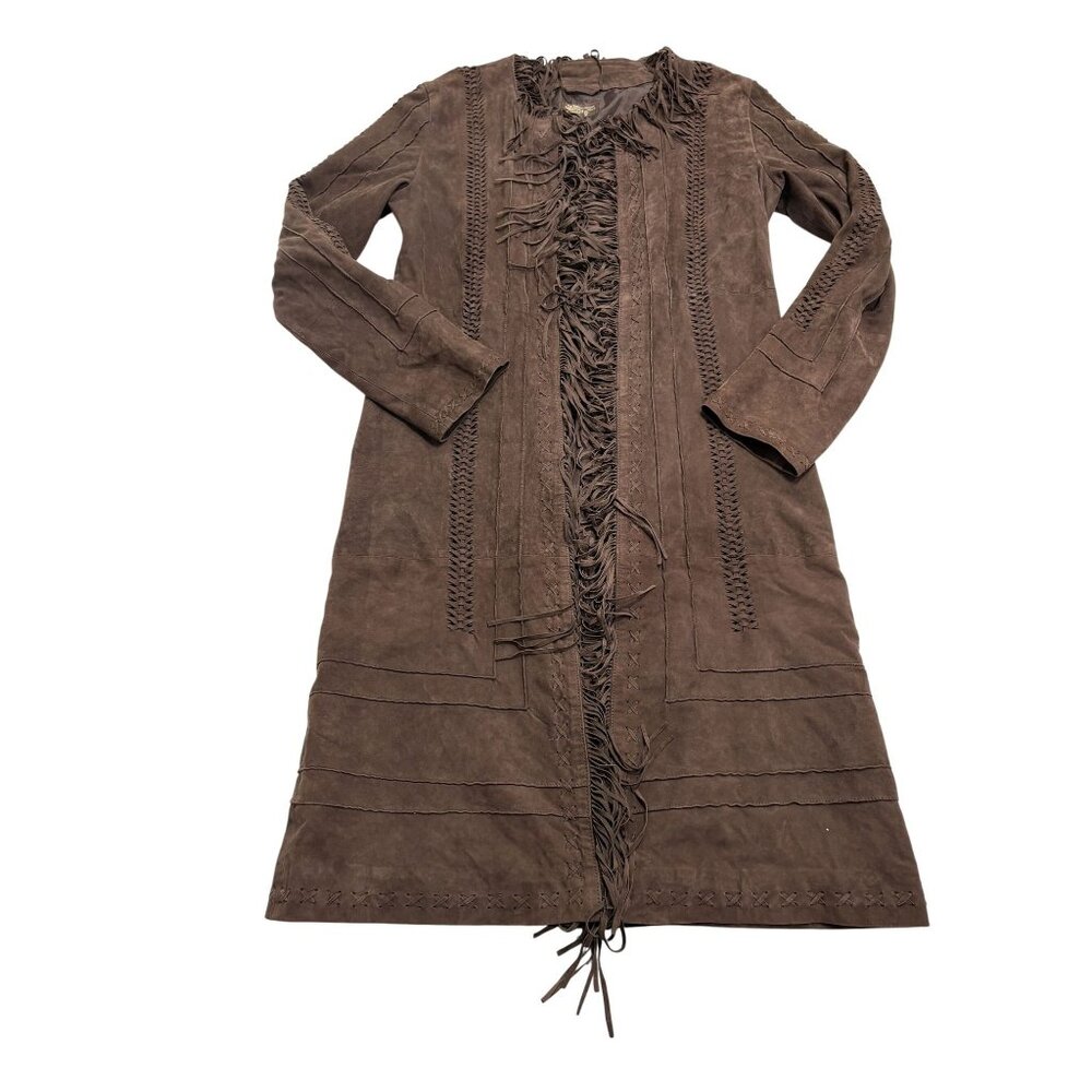 American Retro Fringe Suede Leather Coat in Brown